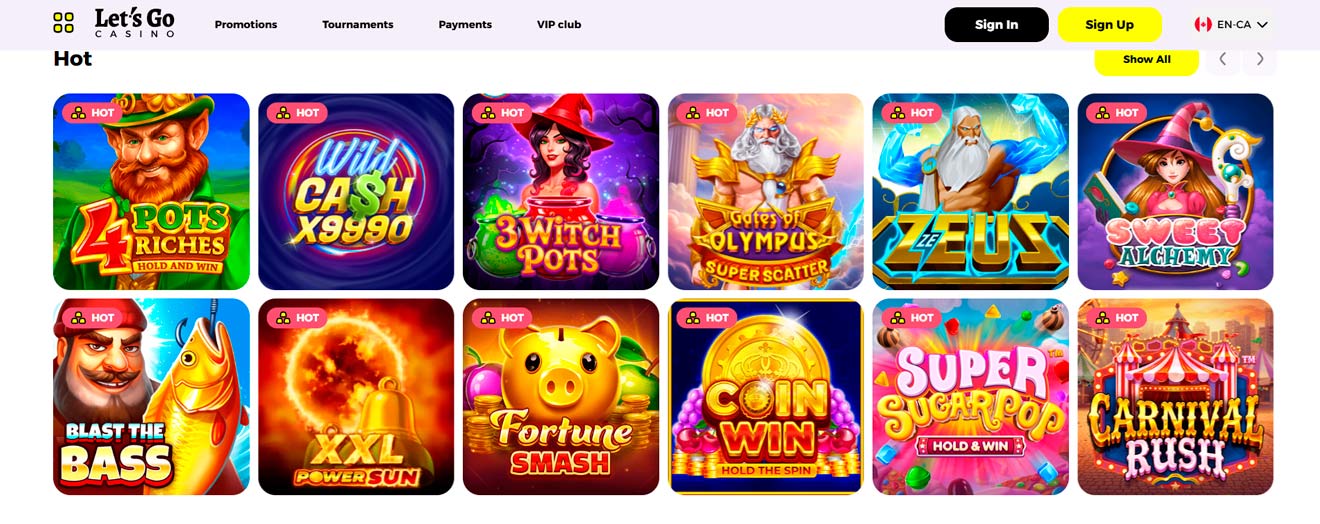 Lets Go Casino screen